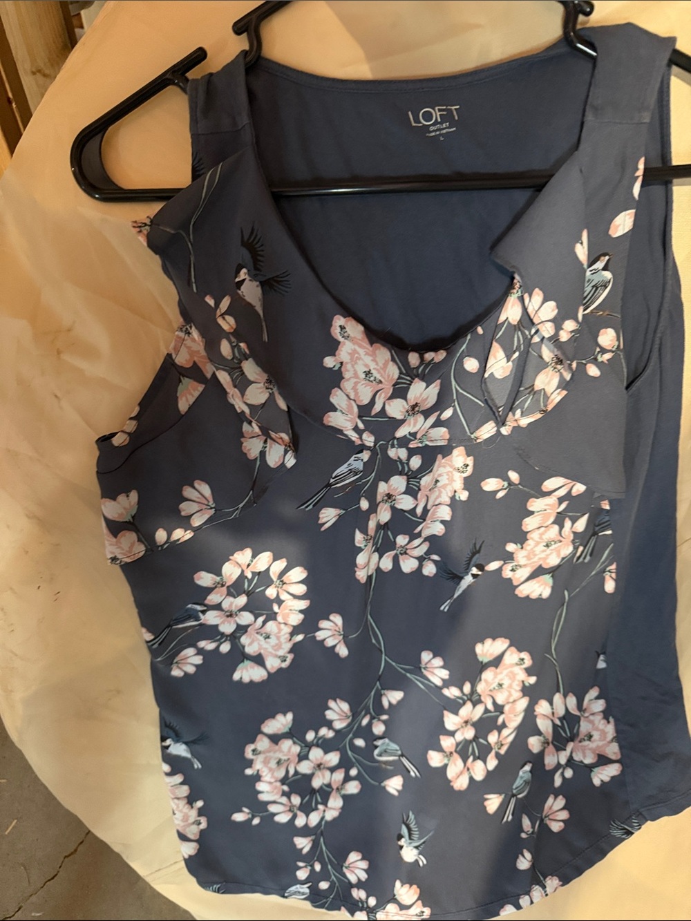 LOFT Floral Print Top - gray and Pink